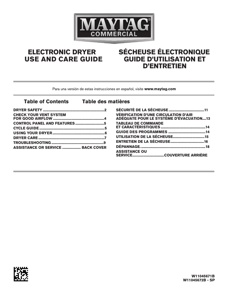 Page 1 de la notice Manuel utilisateur Maytag MEDP575GW