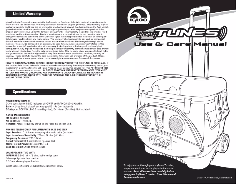 Page n°1 - Manuel utilisateur Igloo IcyTunes