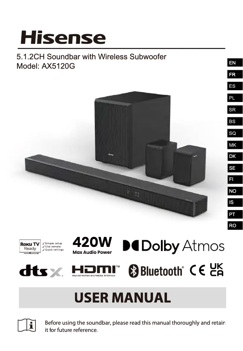 Page 1 de la notice Manuel utilisateur Hisense AX5120G