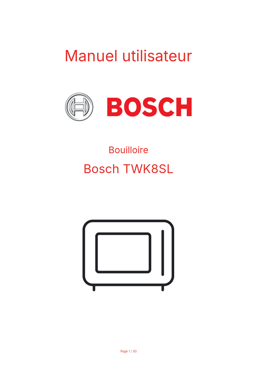 Page 1 de la notice Manuel utilisateur Bosch TWK8SL