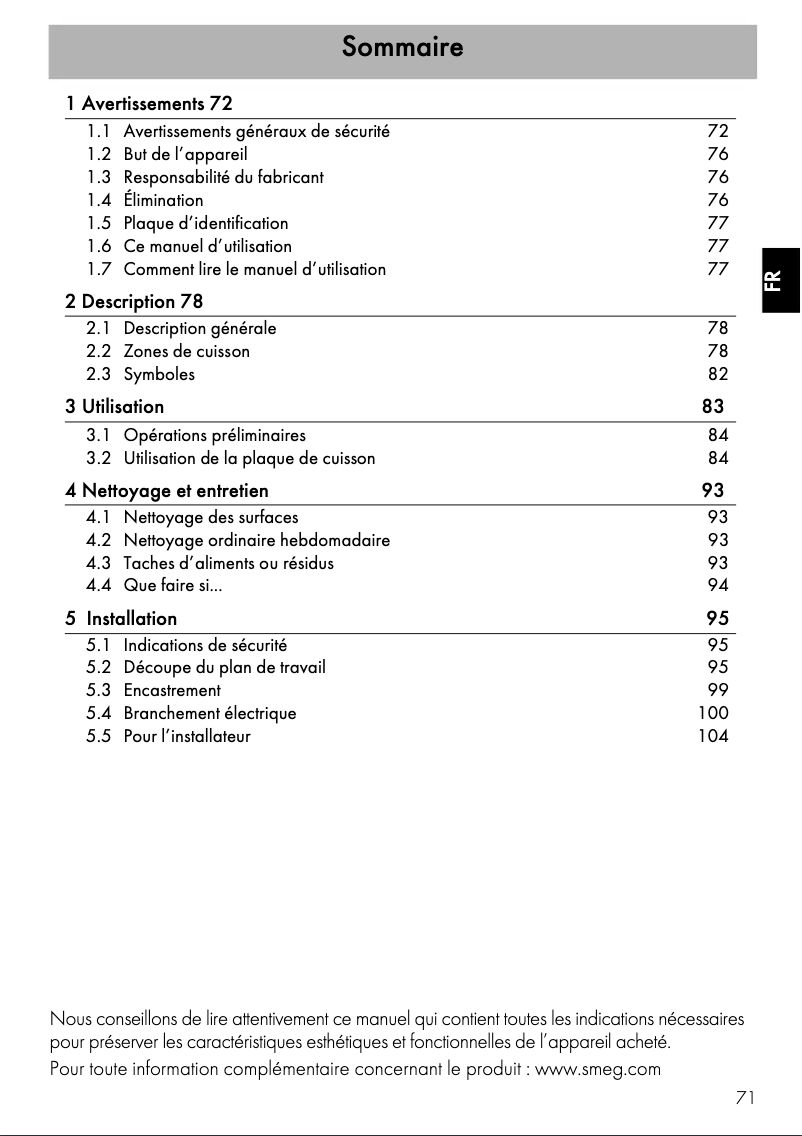 Page 1 de la notice Manuel utilisateur Smeg SE364TD