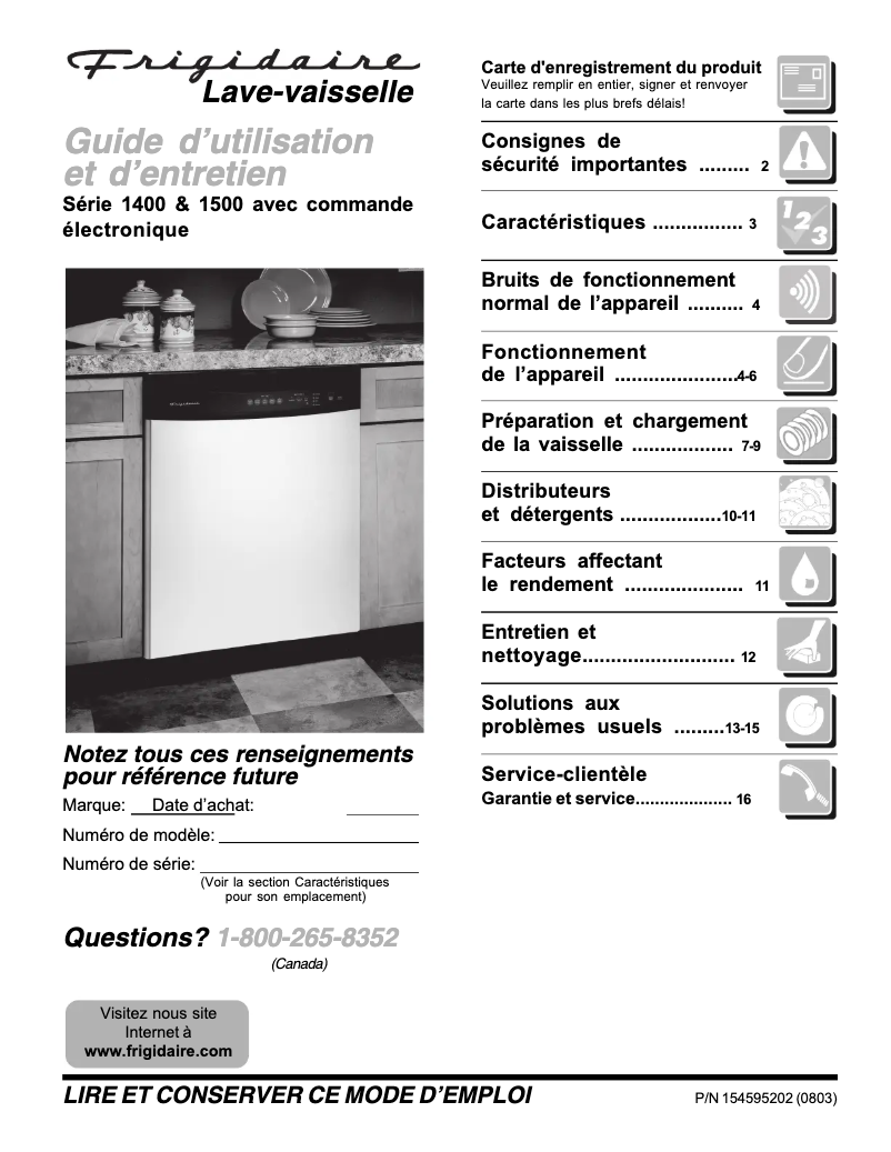 Page 1 de la notice Manuel utilisateur Frigidaire FDB1100RHC