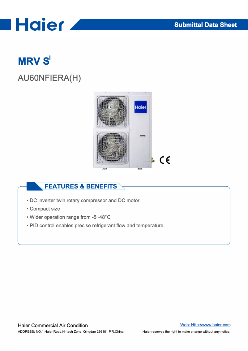 Page 1 de la notice Manuel utilisateur Haier AU60NFIERA(DC)