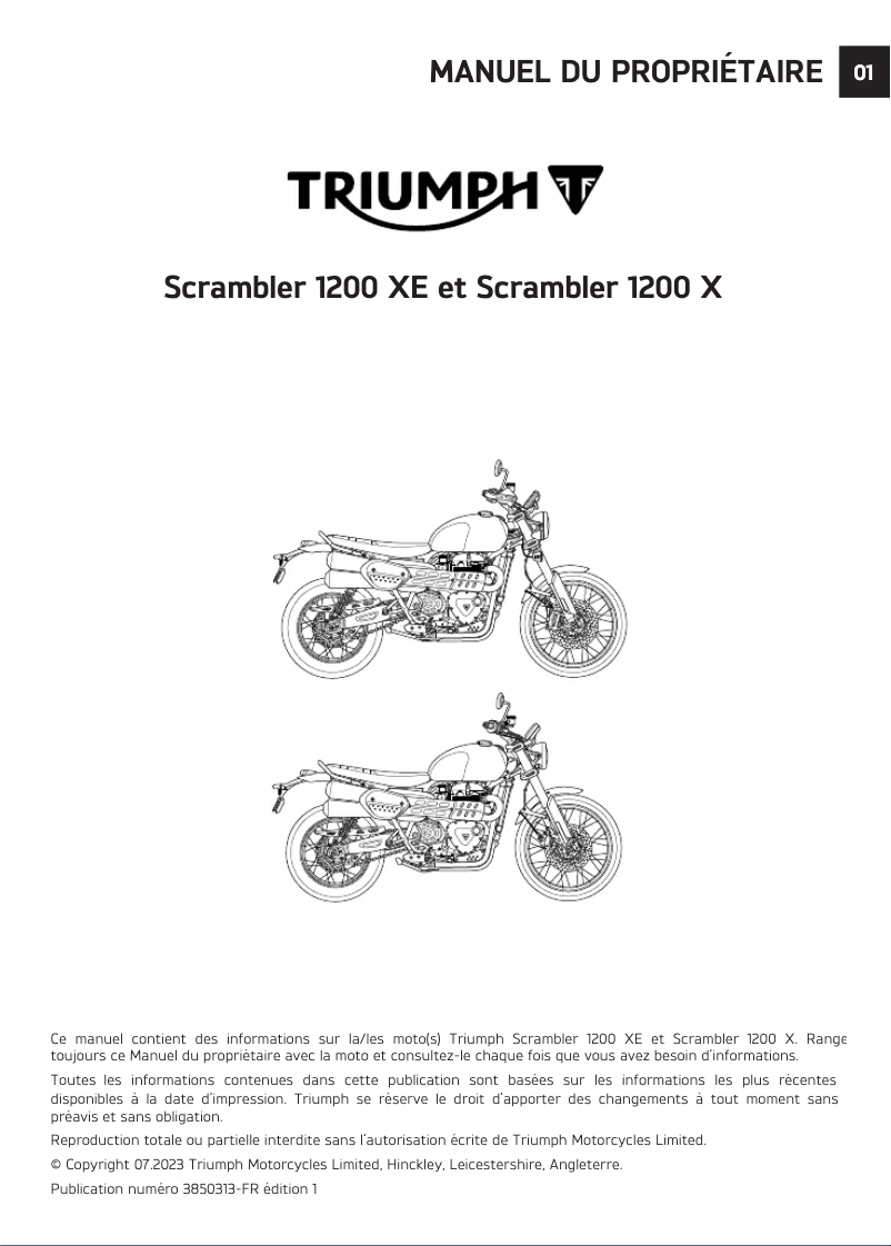 Image de la première page du manuel de l'appareil Scrambler 1200 XE (2024)