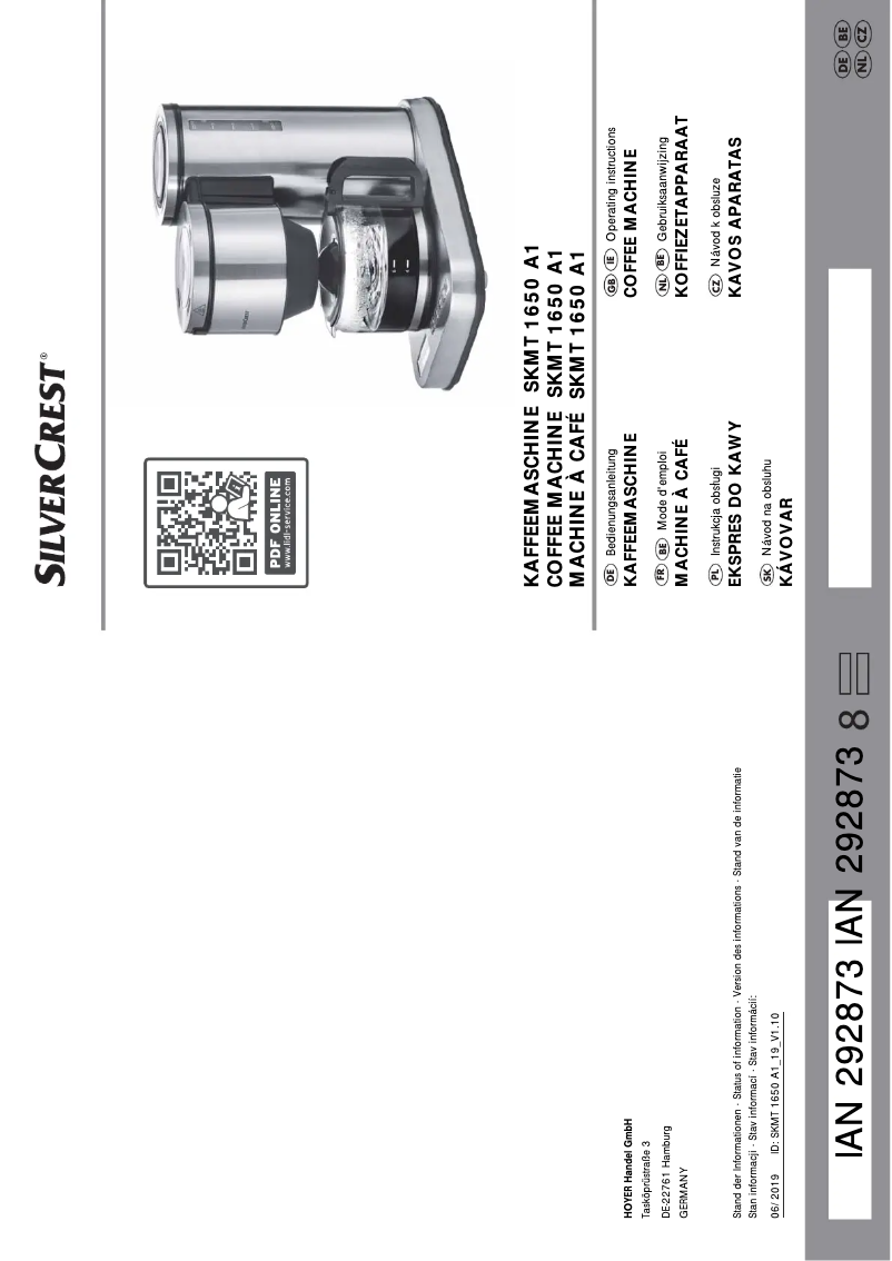 Page n°1 - Manuel utilisateur SilverCrest SKMT 1650 A1