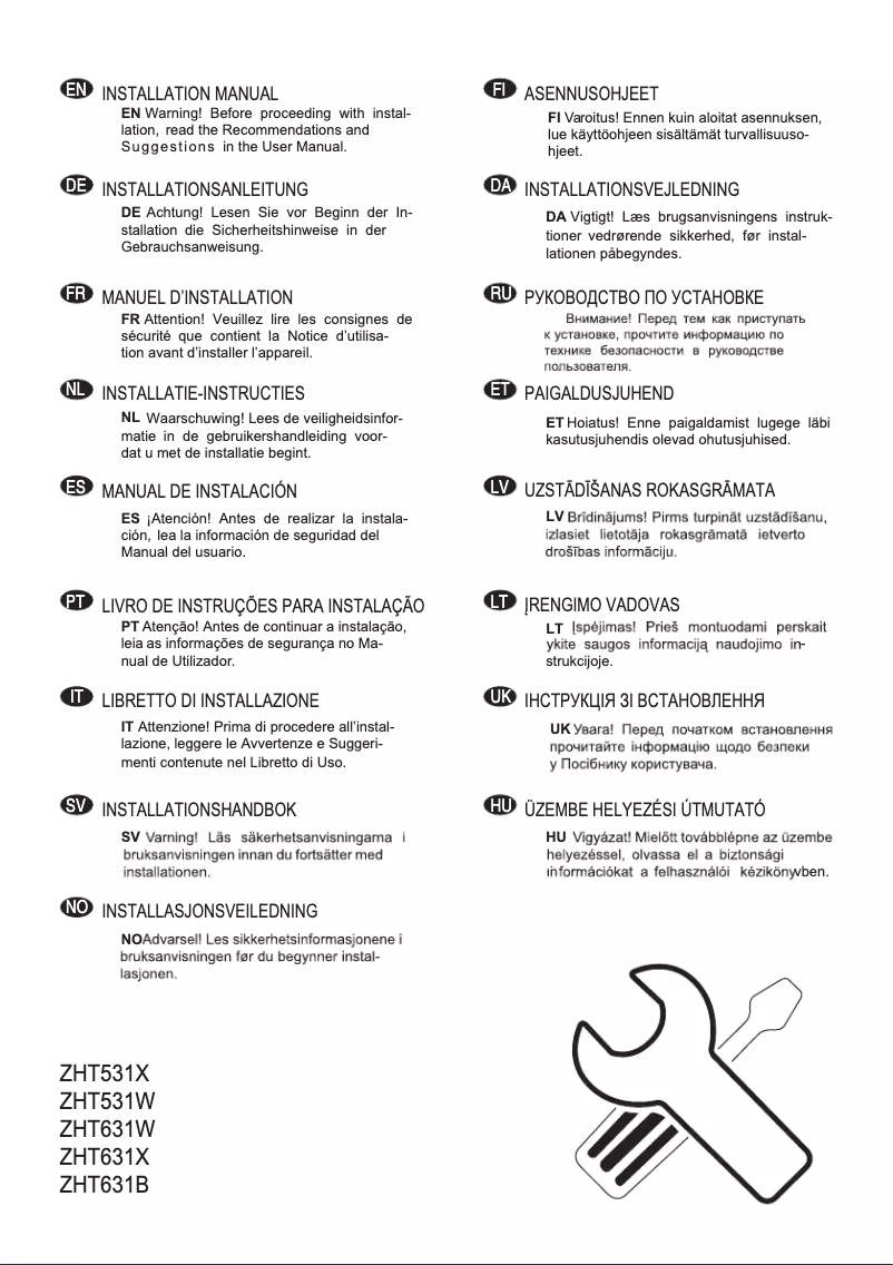 Page n°1 - Guide d'installation Zanussi ZHT631W