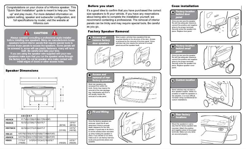 Page 1 de la notice Manuel utilisateur Hifonics Hercules HS65CX