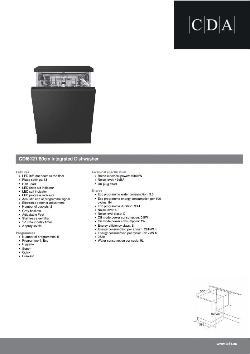 Page n°1 - Fiche technique CDA CDI6121