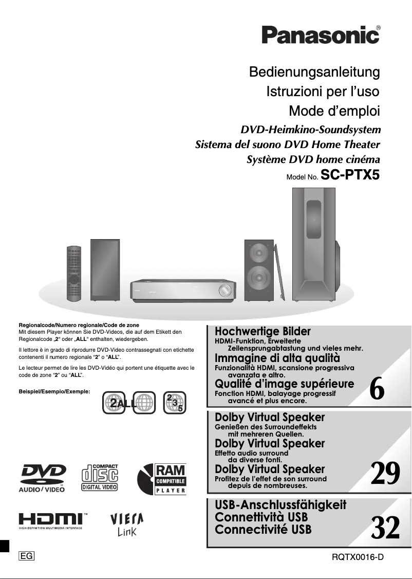 Page n°1 - Manuel utilisateur Panasonic SC-PTX5