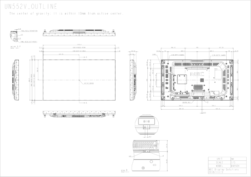 Page n°1 - Dessin technique NEC MultiSync UN552V