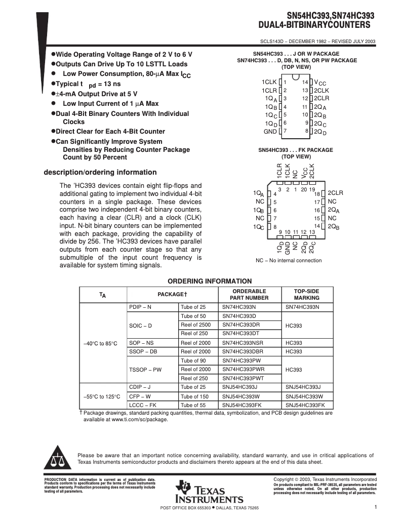 Page 1 de la notice Manuel utilisateur Texas Instruments SN74HC393D
