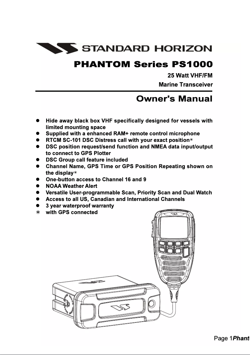 Imagen de la primera página del manual del dispositivo Phantom PS1000