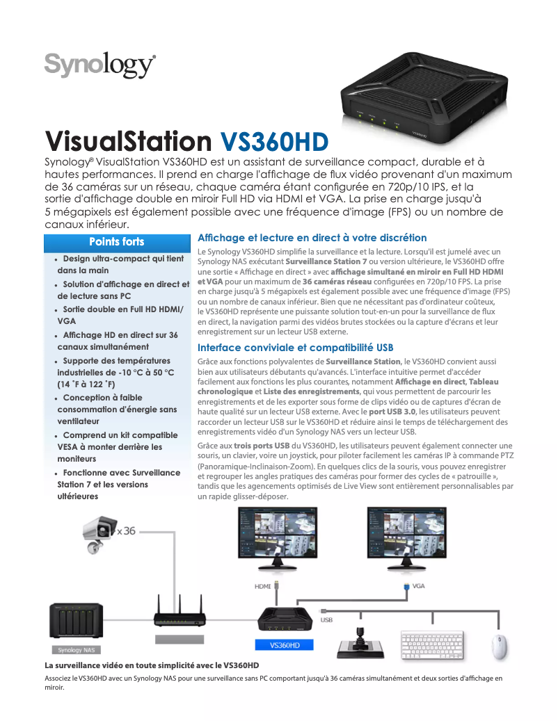 Page 1 de la notice Fiche technique Synology VS360HD