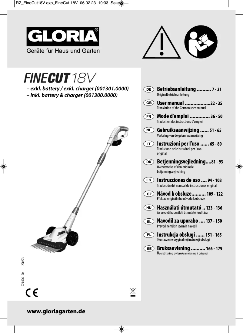 Page n°1 - Manuel utilisateur GLORIA FineCut 18V