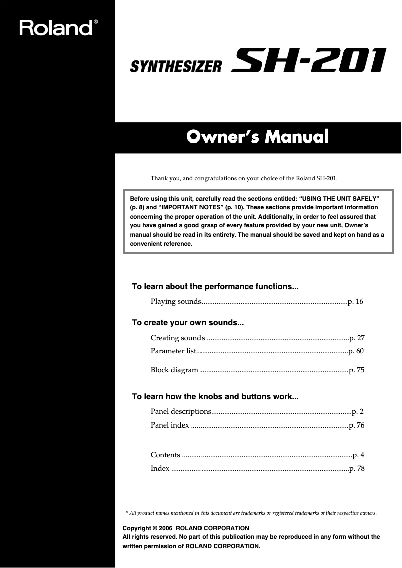 Image de la première page du manuel de l'appareil SH-201