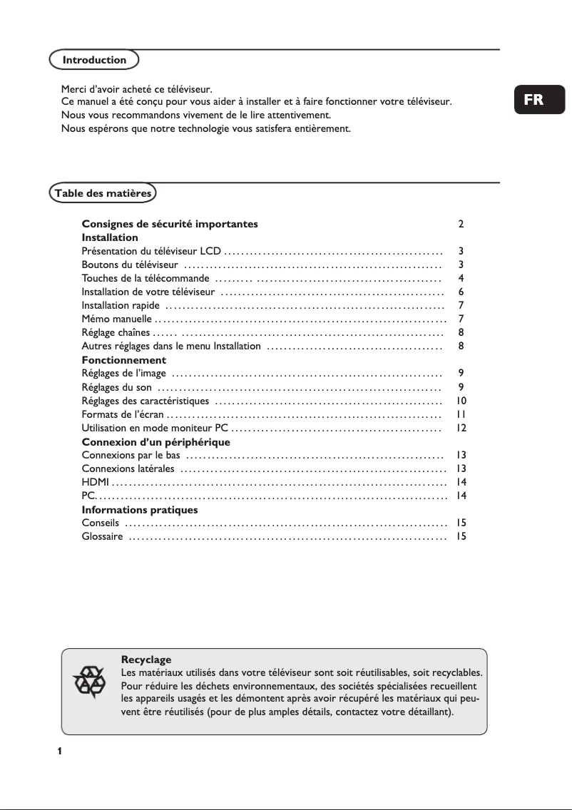 Page 1 de la notice Manuel utilisateur Philips 20PFL4122