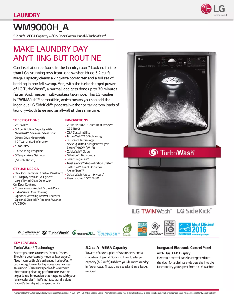Page n°1 - Fiche technique LG WM9000HA