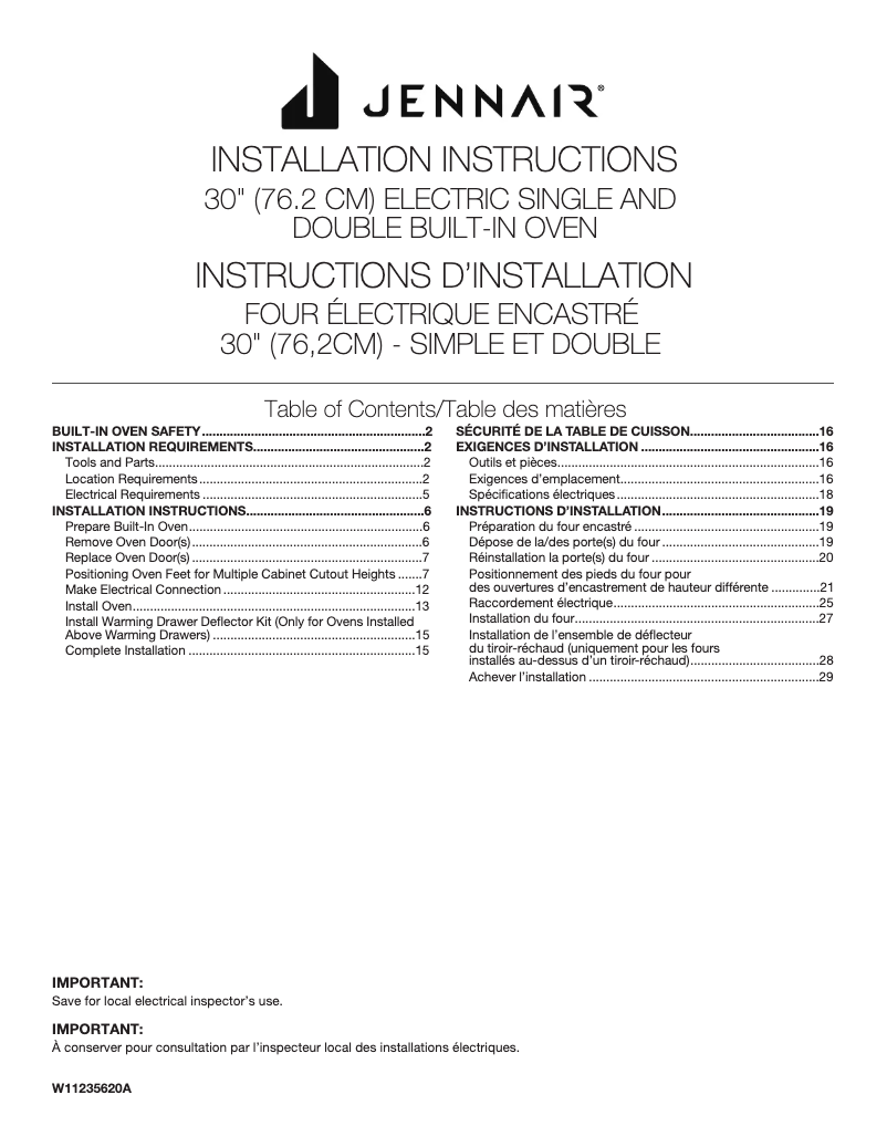 Image de la première page du manuel de l'appareil JJW3830IL