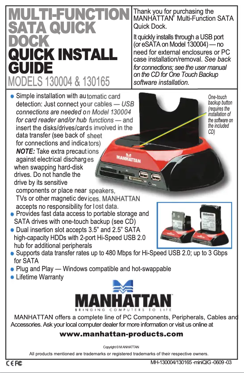 Page 1 de la notice Manuel utilisateur Manhattan 130004