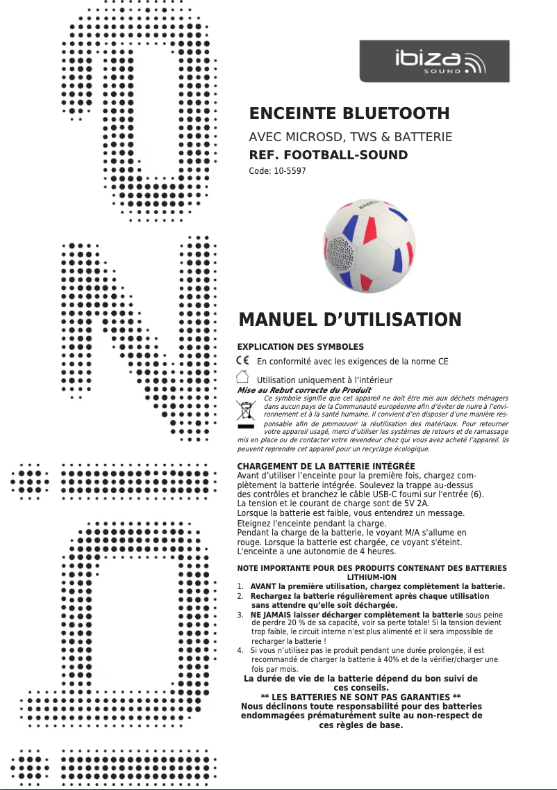 Image de la première page du manuel de l'appareil FOOTBALL-SOUND