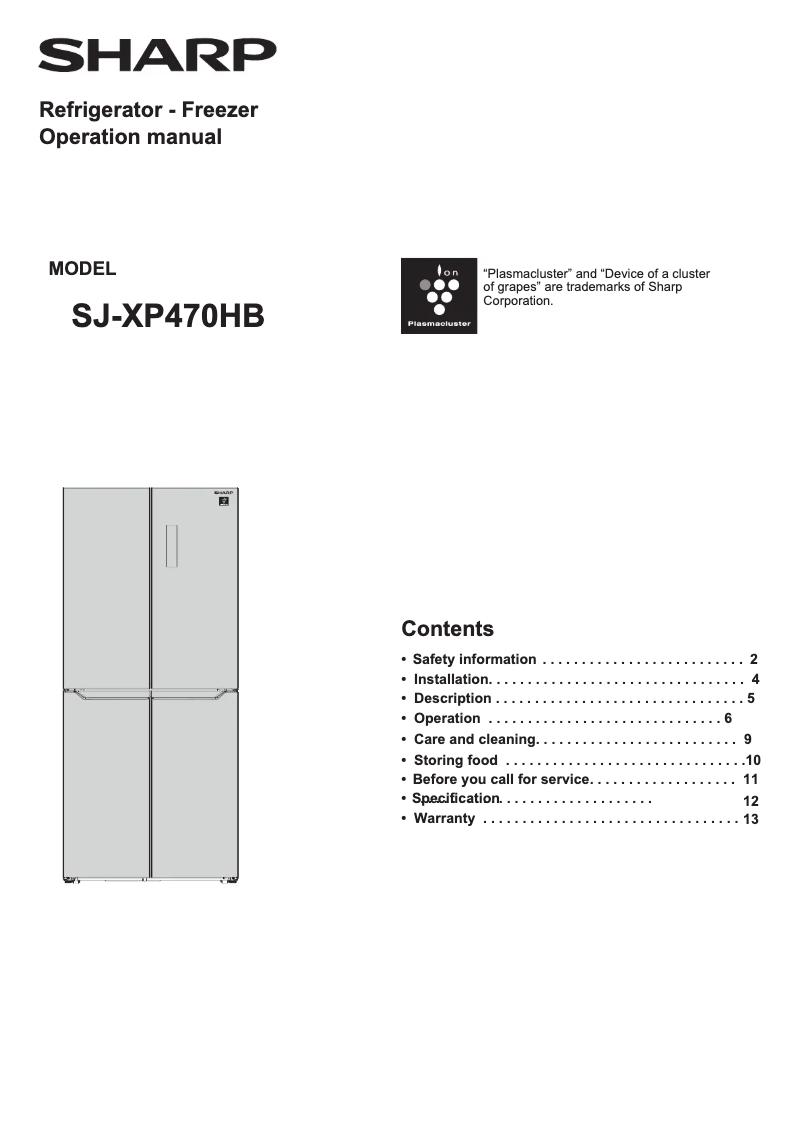 Page 1 de la notice Manuel utilisateur Sharp SJ-XP470HB