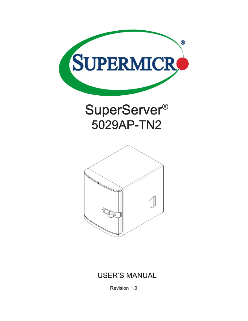 Page 1 de la notice Manuel utilisateur Supermicro SuperServer 5029AP-TN2