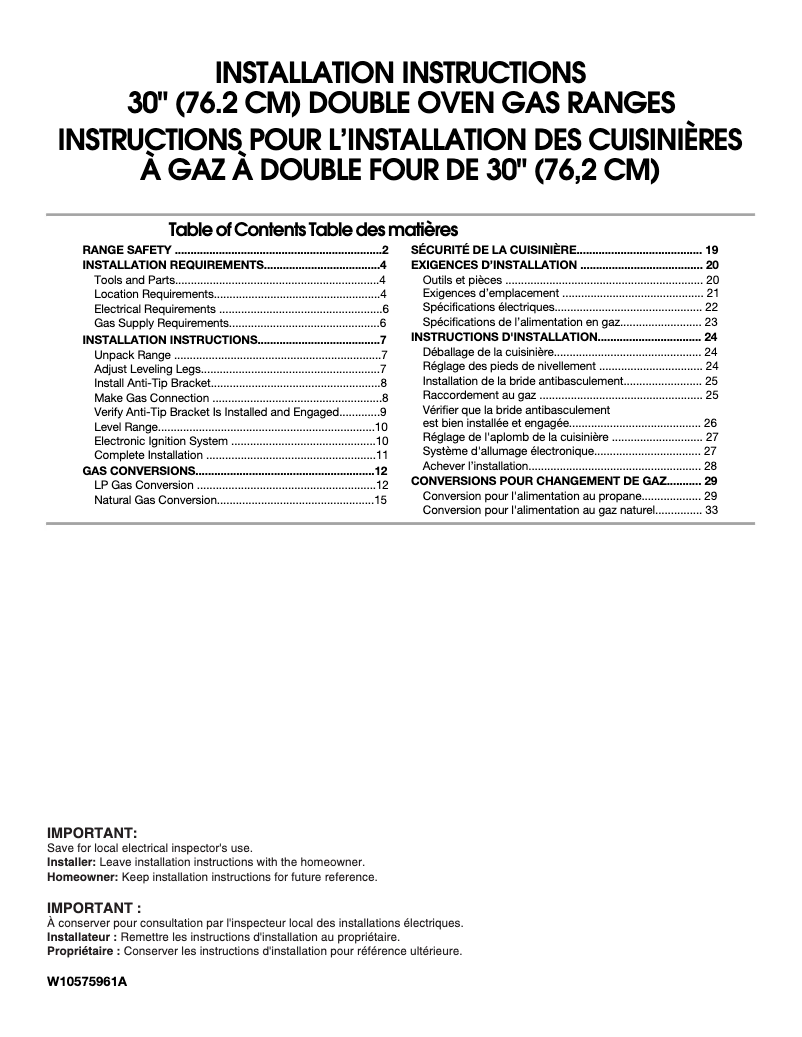 Page 1 de la notice Manuel utilisateur Whirlpool WGG755S0BE