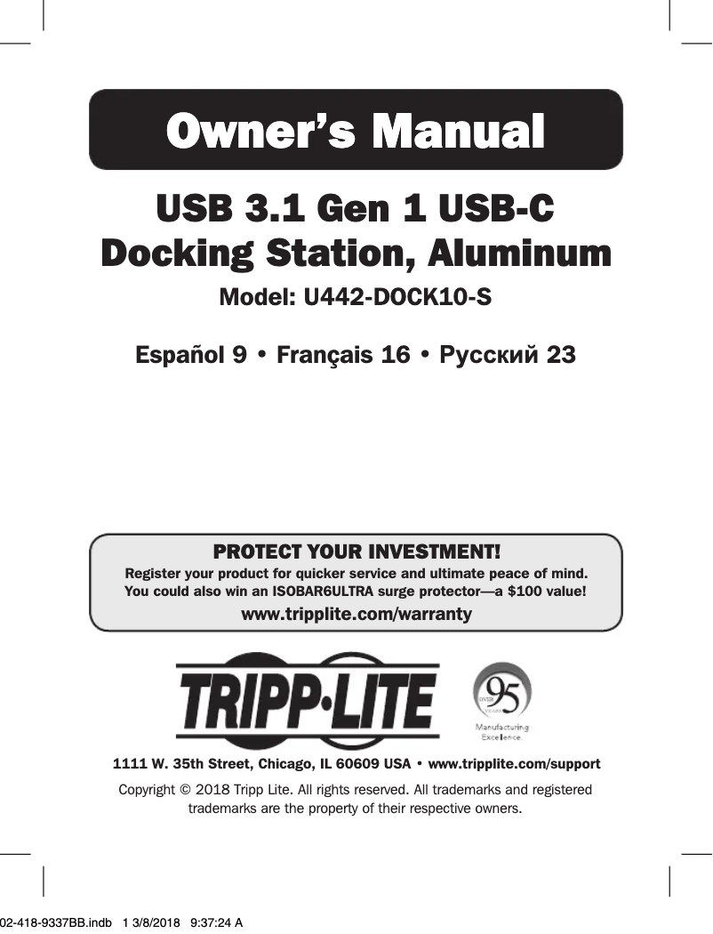 Page n°1 - Manuel utilisateur Tripp Lite U442-DOCK10-S