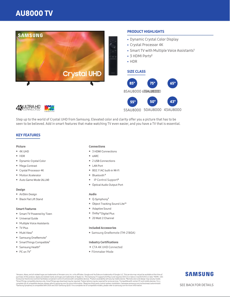 Image de la première page du manuel de l'appareil UN50AU8000FXZA