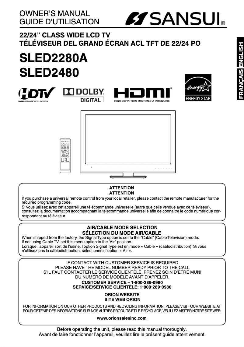 Page n°1 - Manuel utilisateur Sansui SLED2480