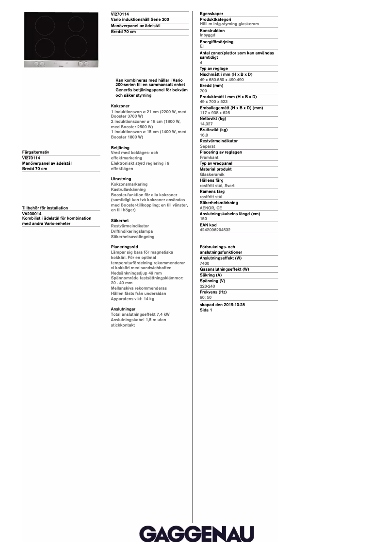 Página 1 del manual Manual de usuario Gaggenau VI270114