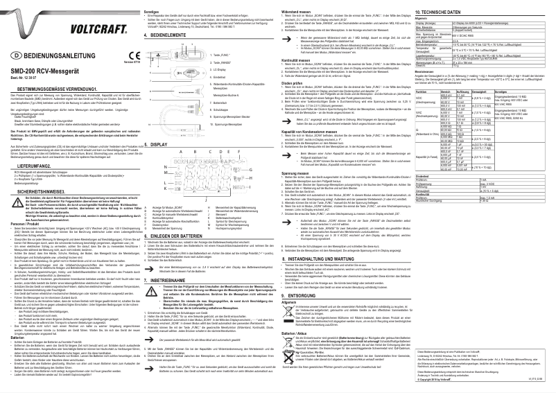 Page n°1 - Manuel utilisateur Voltcraft SMD-200