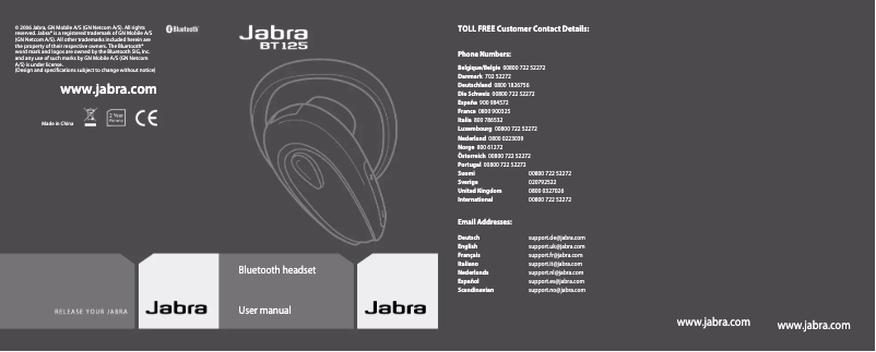 Page n°1 - Manuel utilisateur Jabra BT125