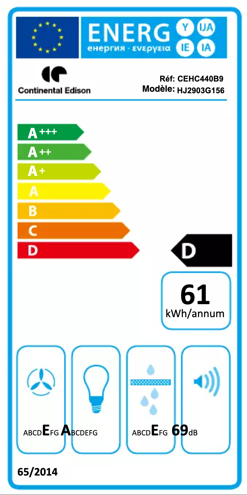 Page n°1 - Label énergétique Continental Edison CEHC440B9