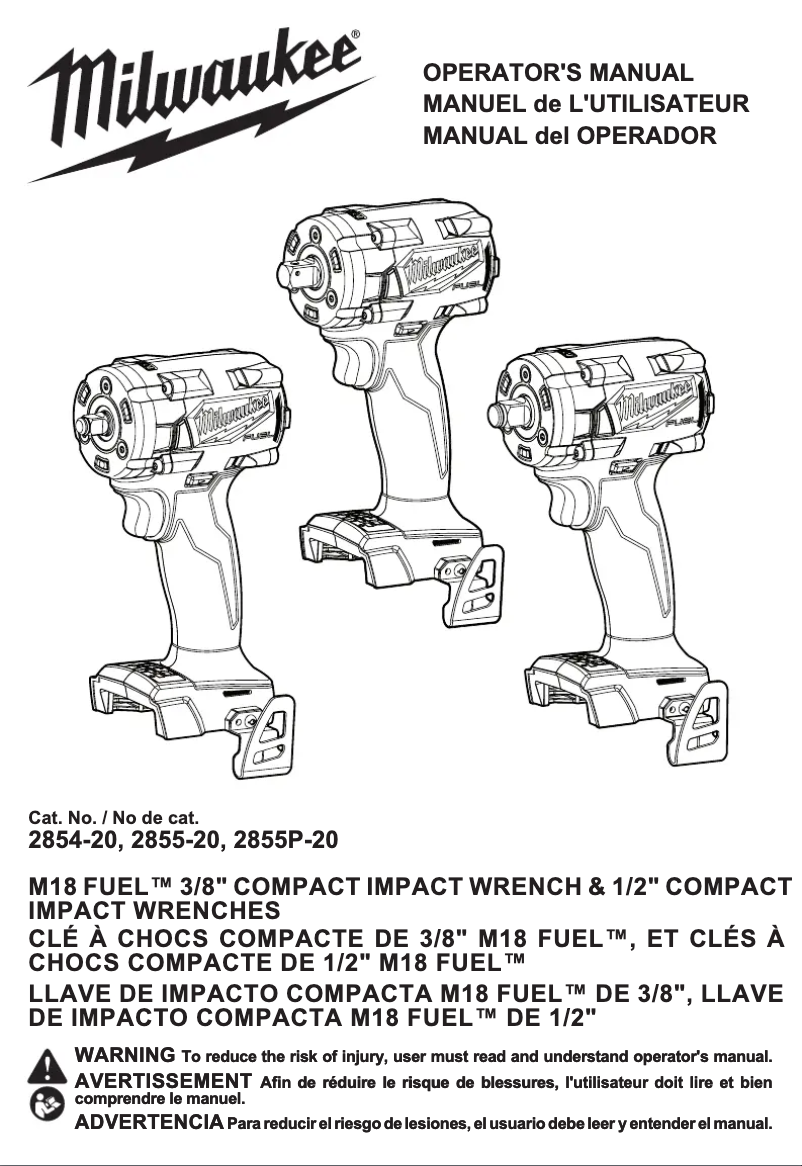 Page n°1 - Manuel utilisateur Milwaukee 2855-20
