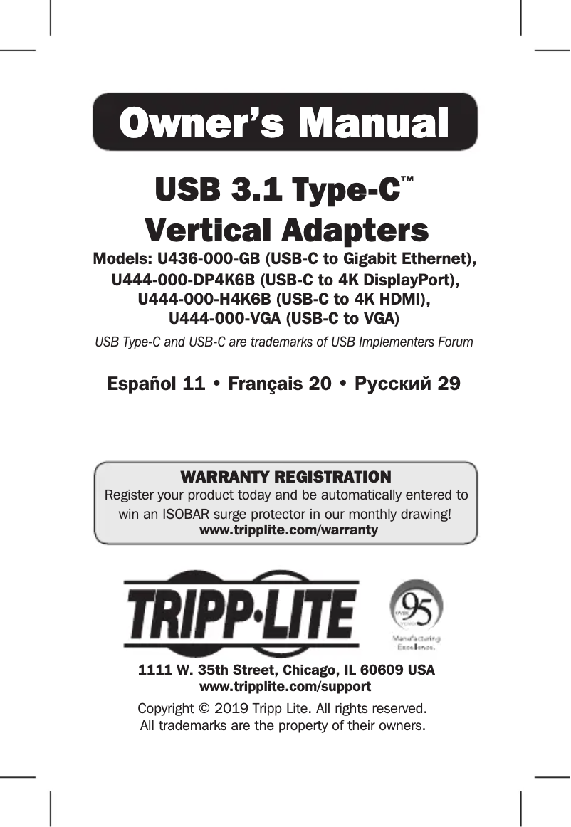 Page 1 de la notice Manuel utilisateur Tripp Lite U444-000-DP4K6B