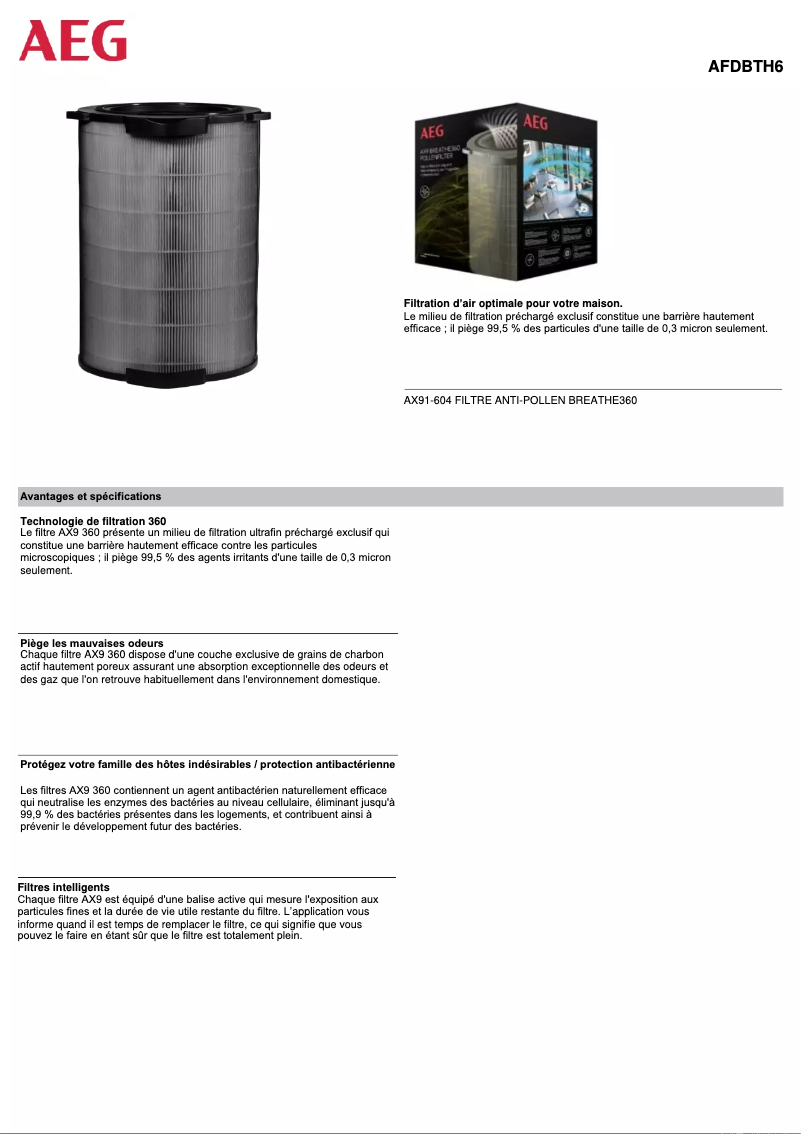 Page 1 de la notice Manuel utilisateur AEG AFDBTH6