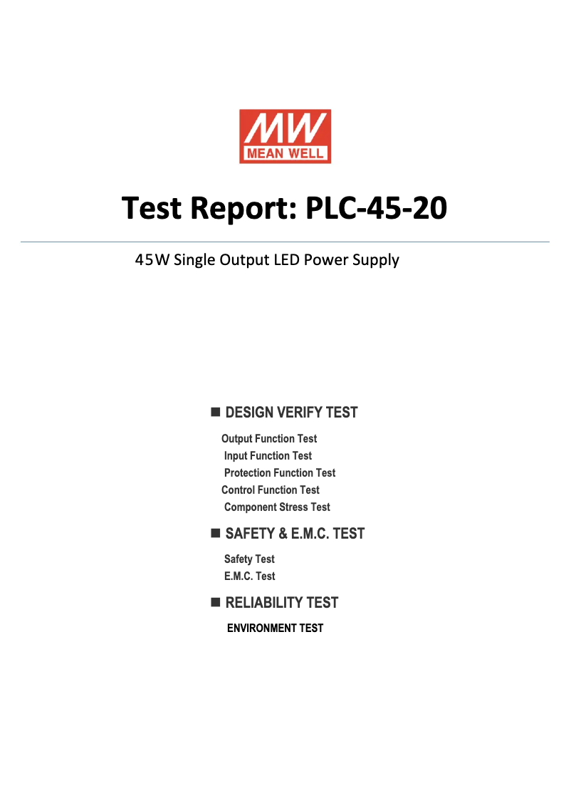 Page 1 de la notice Fiche technique Mean Well PLC-45-20