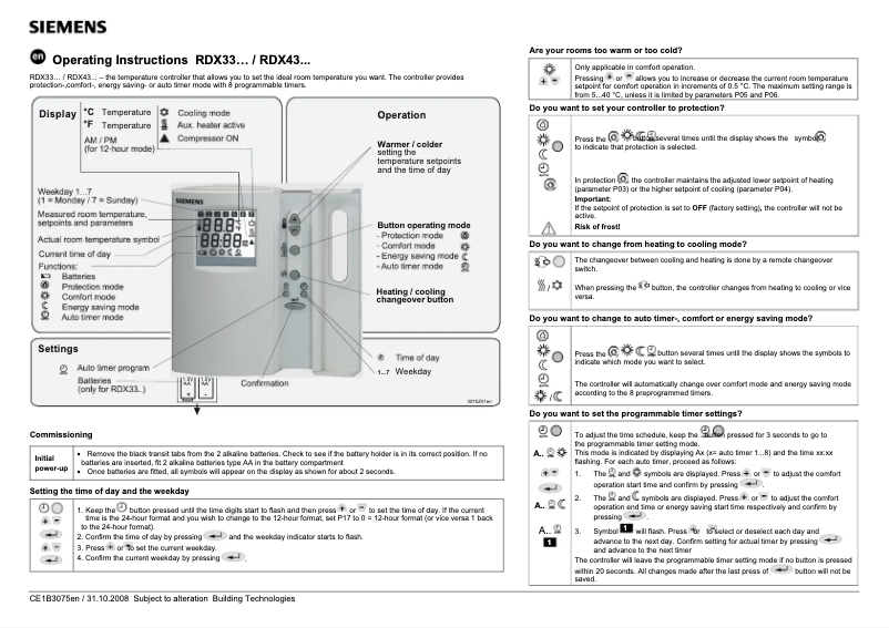 Page 1 de la notice Manuel utilisateur Siemens RDX33