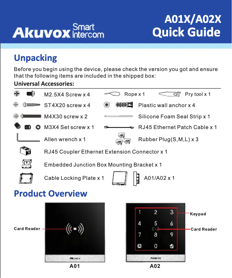 Page n°1 - Manuel utilisateur Akuvox A01S