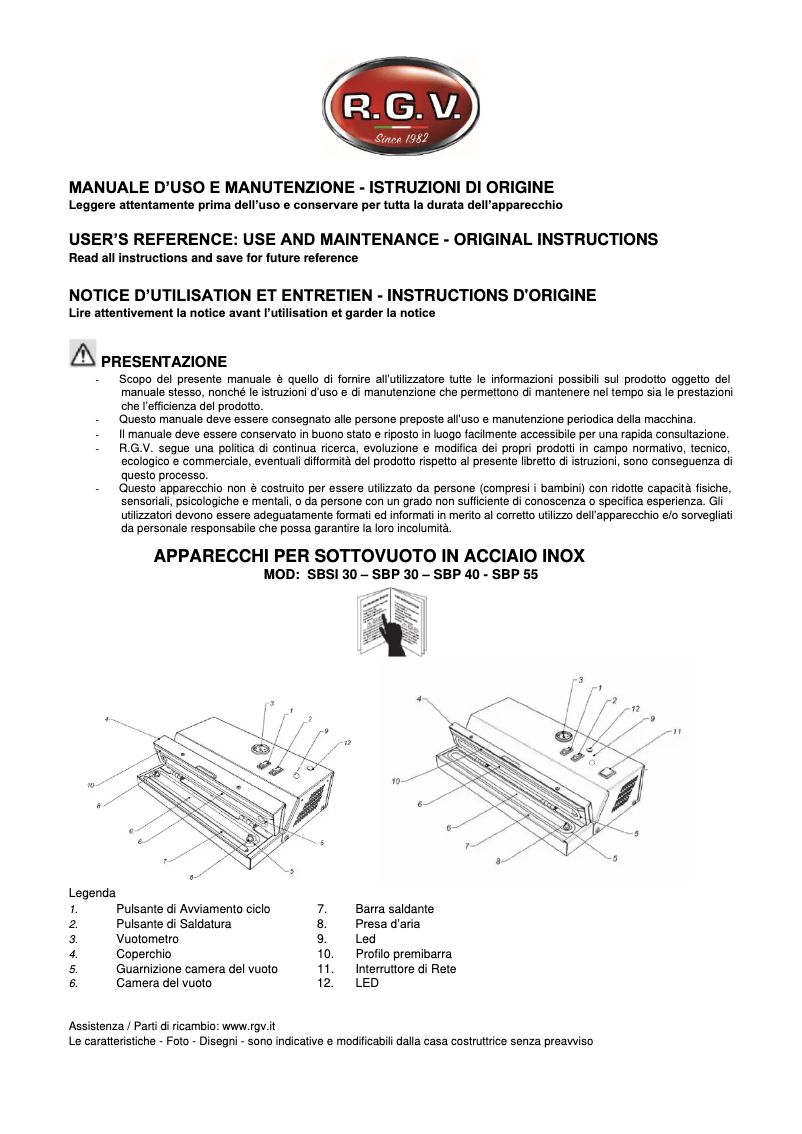 Page 1 de la notice Manuel utilisateur RGV SBSI 30