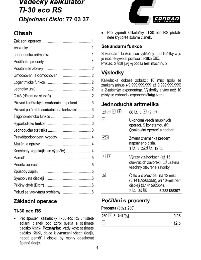 Page n°1 - Manuel utilisateur Texas Instruments TI-30 eco RS