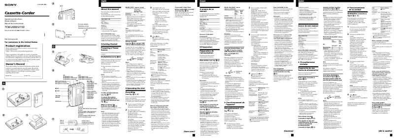 Page 1 de la notice Manuel utilisateur Sony TCM-150