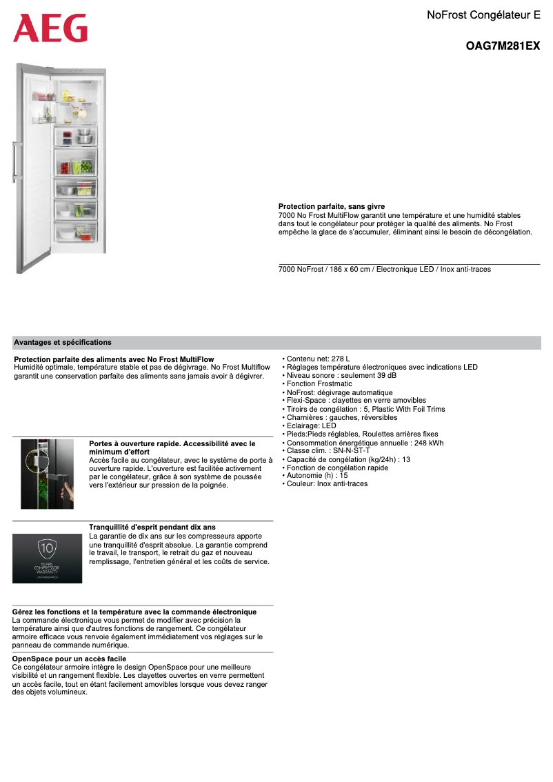 Page 1 de la notice Fiche technique AEG OAG7M281EX