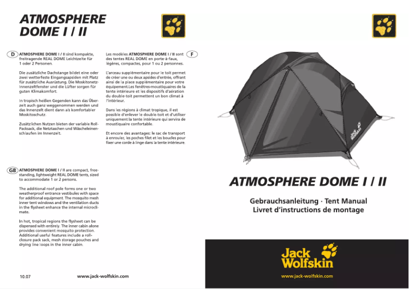 Image de la première page du manuel de l'appareil Atmosphere Dome I