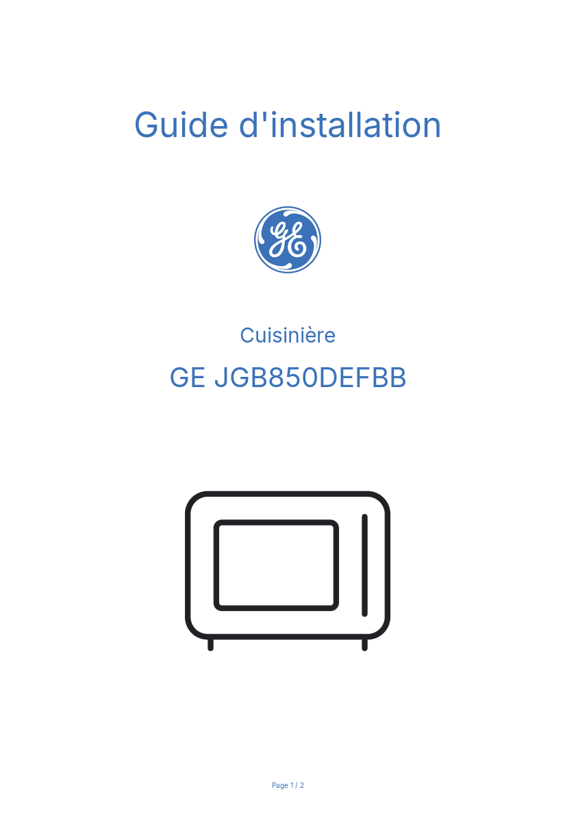 Page n°1 - Guide d'installation GE JGB850DEFBB