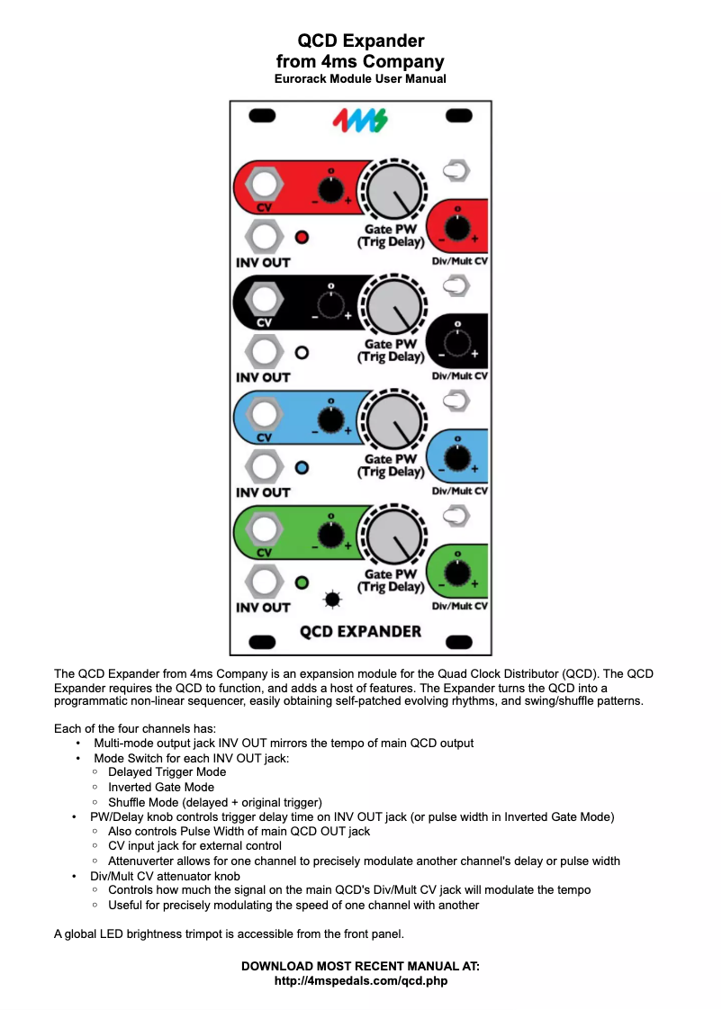 Page 1 de la notice Manuel utilisateur 4ms QCD Expander
