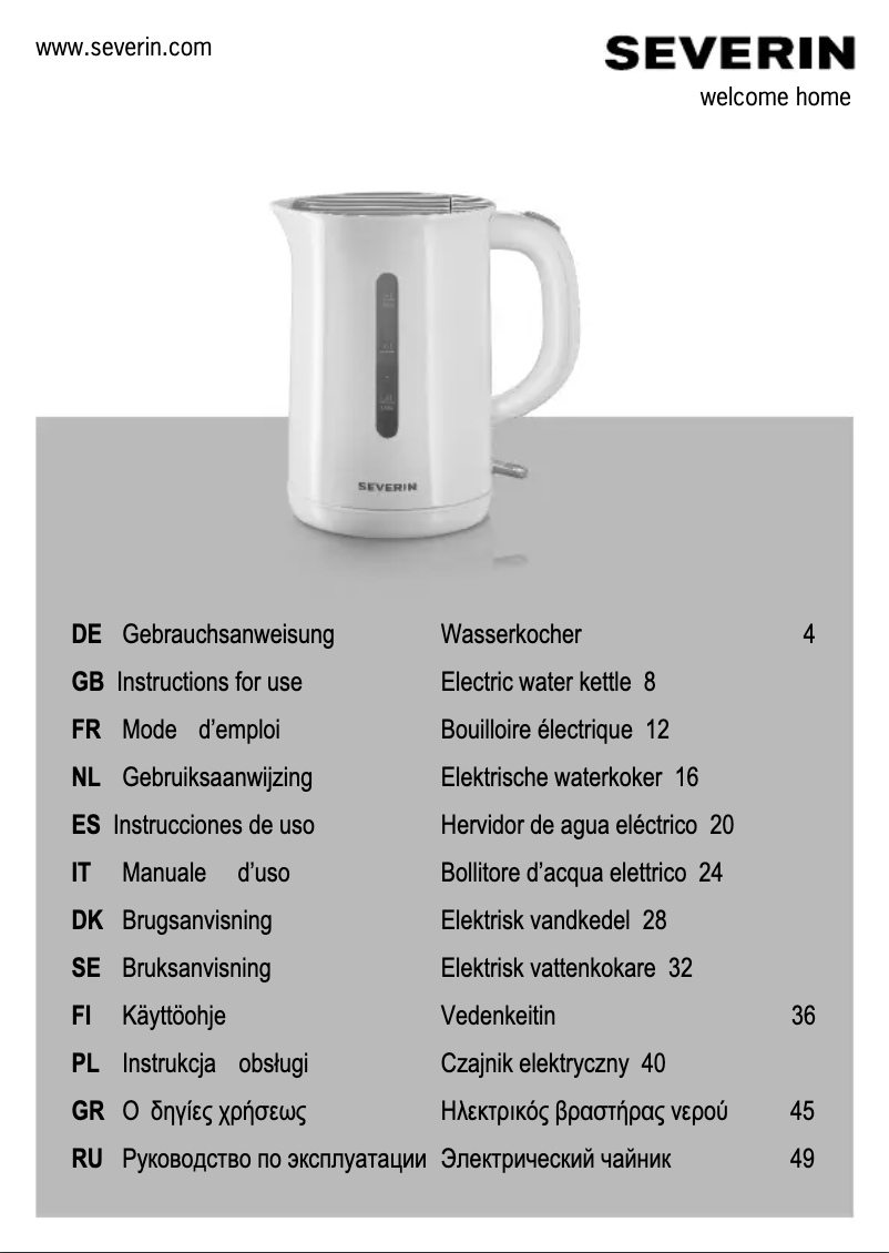 Page n°1 - Manuel utilisateur Severin WK 3414