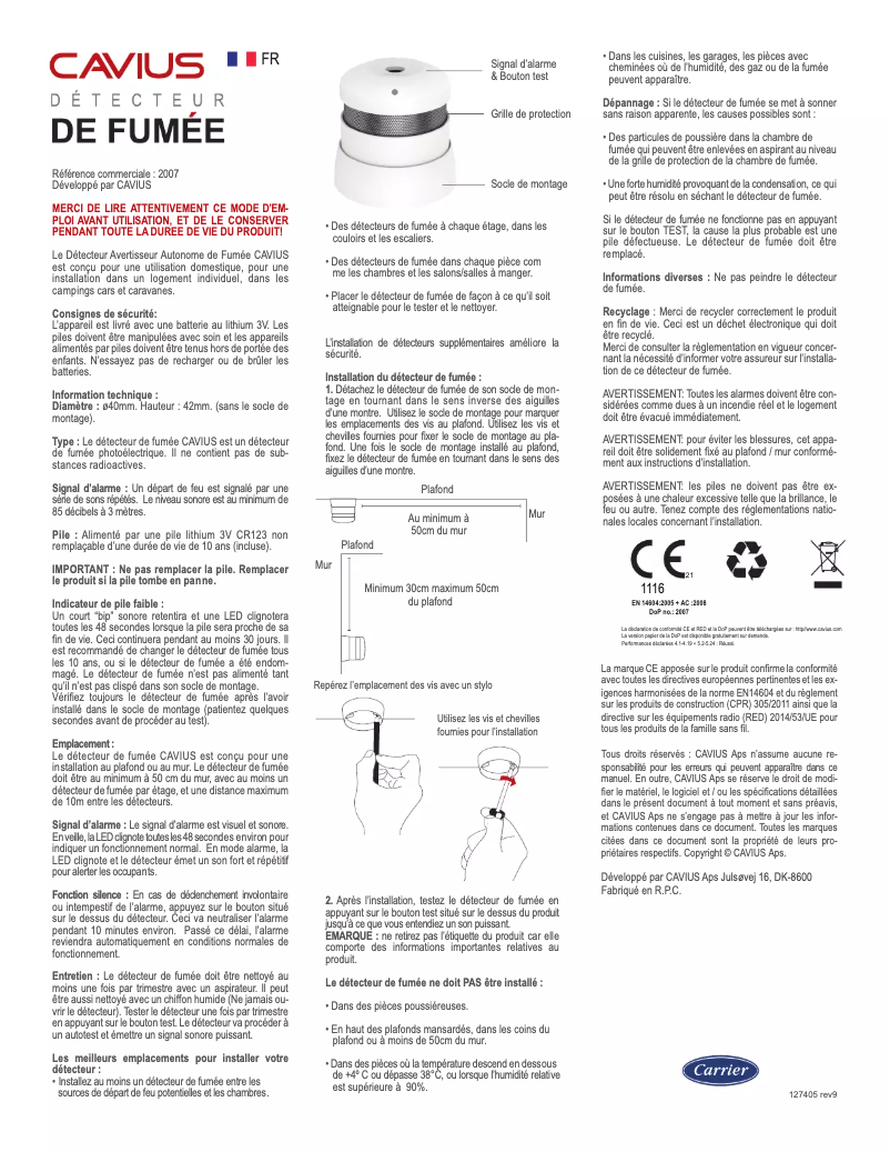 Page 1 de la notice Manuel utilisateur Cavius D-1471200