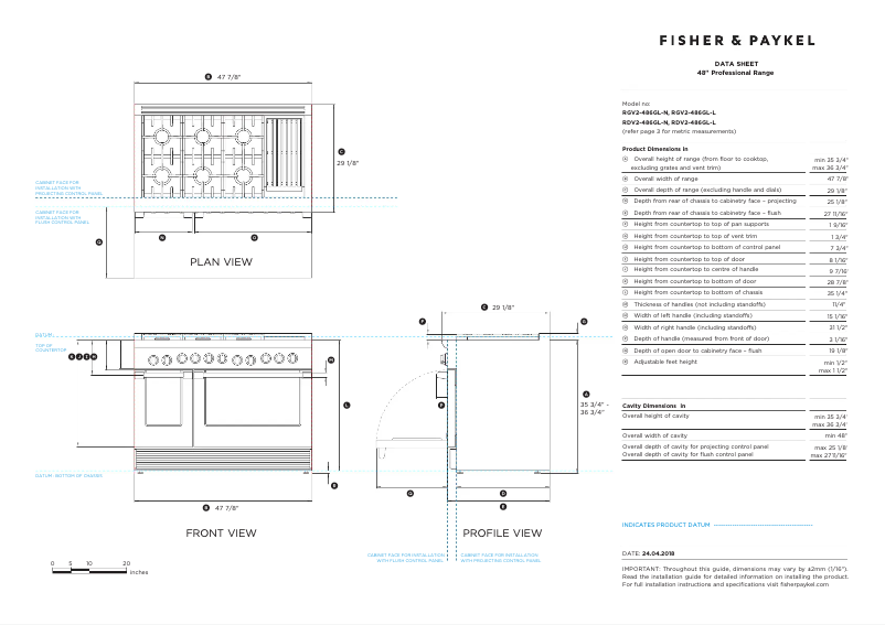 Page n°1 - Fiche technique Fisher & Paykel RGV2-486GL